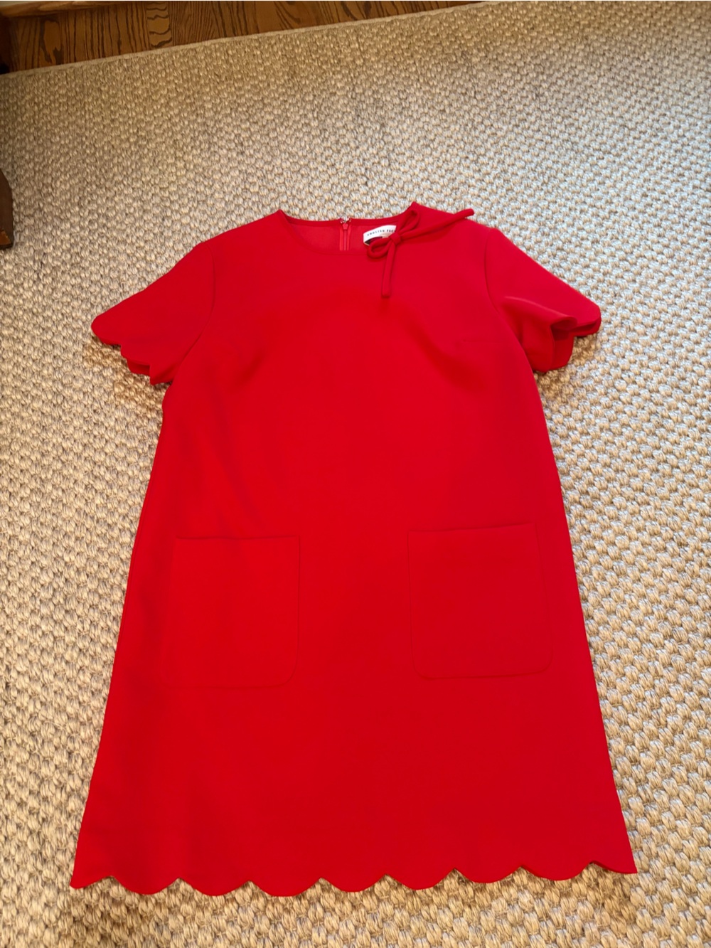 English Factory Red Scalloped-Hem Shift Dress